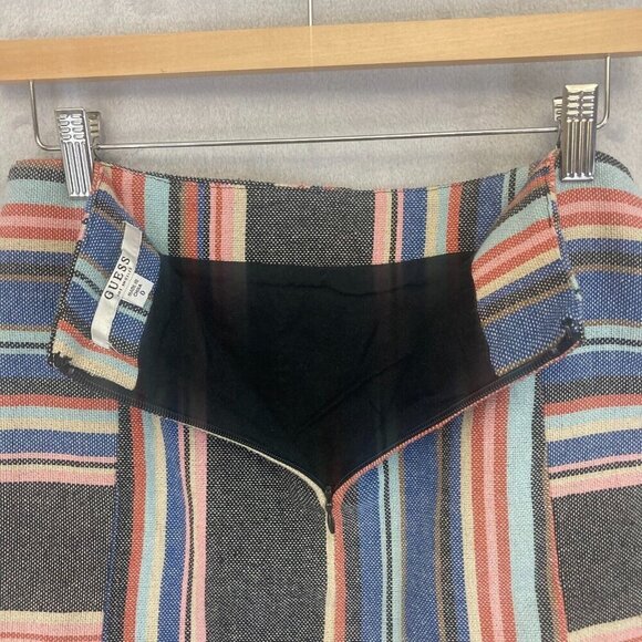 Guess Silas Woven Mini Skirt Womens Size 0 Striped Boho Multicolor Belted Fringe - Picture 7 of 9